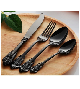 Juego de cubiertos de 5 con juego de cubiertos de cena de metal negro para cocina y cuchara de acero espejado para el hogar a un costo razonable - Product Image 3