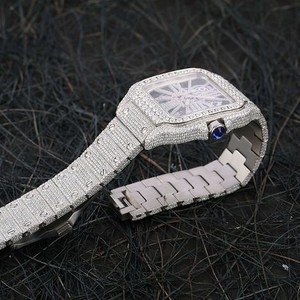 Squelette Luxueux Hip Hop Montre-Bracelet Analogique Mouvement Quartz Cadran Acier Inoxydable Clouté Moissanite Diamants Saphir Cristal - Product Image 6