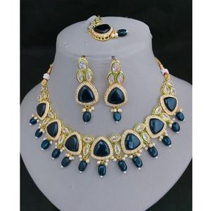 Attrayant Plaqué Or Kundan Collier Ensemble Boucles D'oreilles Et Tikka Pour Les Femmes Designer Bijoux pour Le Mariage Et La Fête Porter - Product Image 1