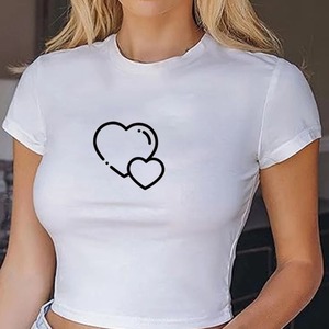Mujeres Y2k Heart Crop Graphic Casual Tops Camisetas Custom Fairy Tops Slim Baby Tee O-cuello Tops - Product Image 4