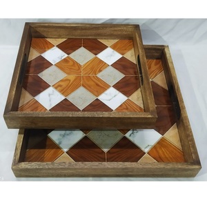 Nouveau Design Floral émaillé carré en bois plateau de service utilisation hôtel Restaurant nouvel an fête vente conception personnalisée forme 2024 - Product Image 1