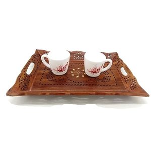Bandeja de servir de madera artesanal con asas para el desayuno en la cama. Bandeja de madera rústica para decorar el hogar y servir bebidas en fiestas - Product Image 6