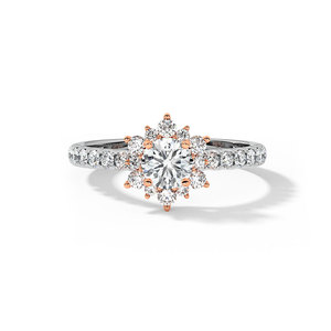 Bijoux de mariage romantiques bague de fiançailles de style fleur or massif 14 carats diamant de laboratoire platine principal rhodium anniversaire fin - Product Image 2