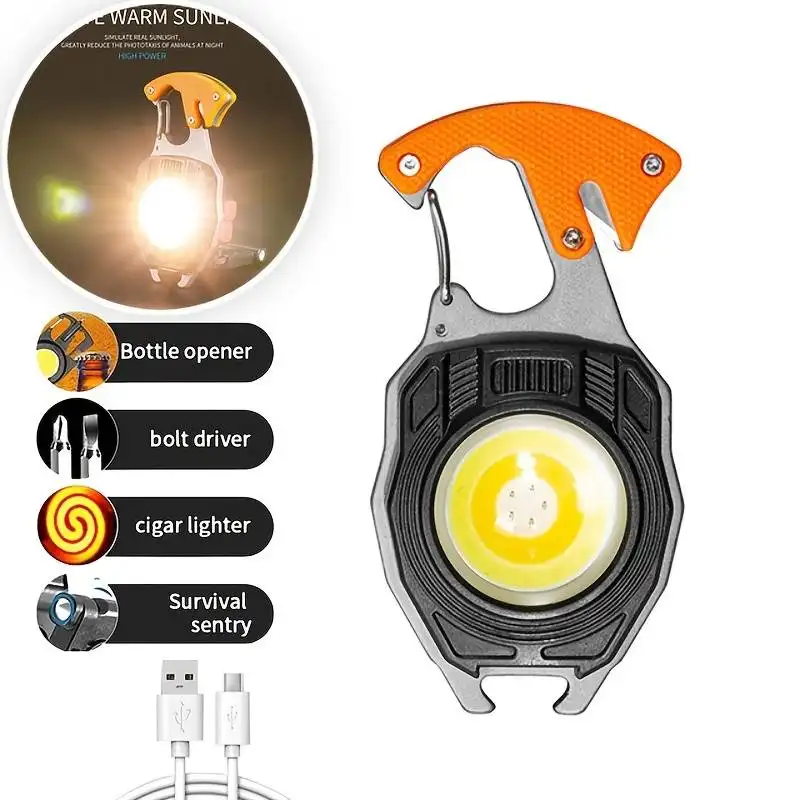 COB Lantern Multi-fuction Portable Flashlight Pocket Work Light Outdoor Camping Fishing Climbing Bottle Opener Hook LED Light