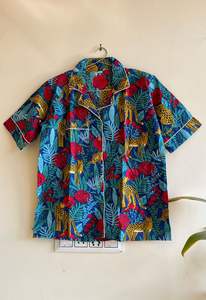 Ensemble de pyjama en coton bleu pour adultes femmes Sexy imprimé Animal costume de nuit bloc de main imprimé grande taille vêtements de nuit doux respirant - Product Image 2