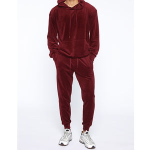 Wholesale High Quality Velvet Custom Zip <b>Hoodie</b> Joggers Two Piece <b>Velour</b> Tracksuit Men - Product Image 2