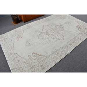 พรมตุรกี, พรมวินเทจขนาดใหญ่ 5.3x9 ฟุต, พรมลายอิคัตสีขาวน้ำตาล - Product Image 2