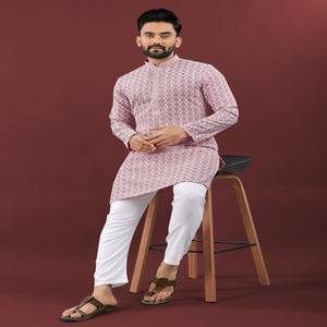 Premium Quality Designer Exclusive Festival Wear Heavy Rayon With Lucknowi Work <b>Men</b> <b>Kurta</b> Manufacturer From Surat - Product Image 1