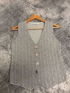 Women's Casual V Neck Striped Knitted Vest with Buttons Outer Wear Fabric - Product Image 2