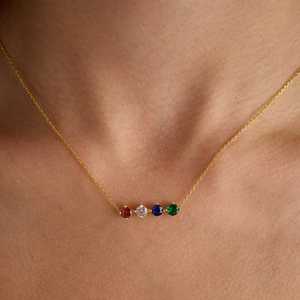 Delicado collar de piedra natal familiar 925 plata esterlina 14K chapado en oro joyería personalizada regalo para mamá y abuela - Product Image 3