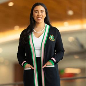 Aka Dài Màu Đen Cardigan Với Màu Xanh Lá Cây Màu Hồng Trắng Trim Thanh Lịch Sorority Chương Mặc Cho Alpha Kappa Alpha - Product Image 1