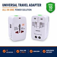 Corelex Küresel Seyahat Adaptörü Çift USB + Type-C 10A ABS/PVC Taşınabilir Çok Fonksiyonlu 4 Prizli Güç Şeridi Özelleştirilebilir Marka Logosu
