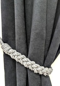 Attache de rideau en corde de coton gris - Attache tressée à quatre brins pour décoration moderne - Product Image 3