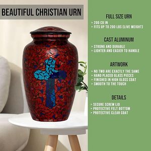 Handmade Mosaic Glass Cremation <b>Urn</b> <b>Large</b> Adult Size Burial Hand Applied Individual Tiles Unique Artwork for Funerals - Product Image 4