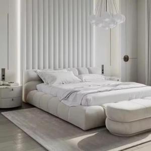 Cadre <span class=keywords><strong>de</strong></span> <span class=keywords><strong>lit</strong></span> en velours Teddy crème français <span class=keywords><strong>de</strong></span> luxe, taille King Queen, <span class=keywords><strong>lit</strong></span> plateforme moderne, fabrication directe OEM ODM - Product Image 4