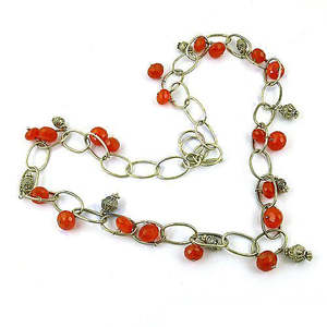 Collar de Cadena con Cuentas de Cornalina Plateada para Mujer, Joyería de Moda, Idea de Regalo - Product Image 1