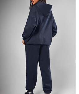 Venta al por mayor de chándales de gran tamaño de hombro caído de las mujeres 100% de algodón de moda personalizado Puff impreso Logo encaje 2 piezas Jogger invierno - Product Image 4