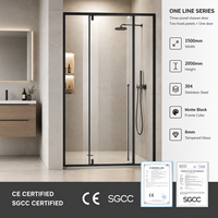 Pintu Kamar Mandi 3 Panel Kaca Pivot 8mm Mudah Dibersihkan, Mewah untuk Vila, Hotel, Kamar Mandi, dan Ruangan Basah, Pembuat Kustom, Penutup Kamar Mandi