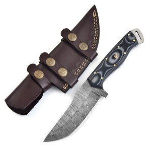 Cuchillo de Caza y Utilidad de Hoja Fija de Acero de Damasco Hecho a Medida, Mango de Micarta, OEM, Hoja Completa, Cuchillo de Desollado y Supervivencia con Funda - Product Image 5