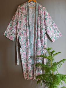 Flower Block Printed Kantha Stitched Kimono Long <b>Jacket</b> Kimono Indian Handmade Cotton Kantha Kimono Best Quality Handmade Women - Product Image 3