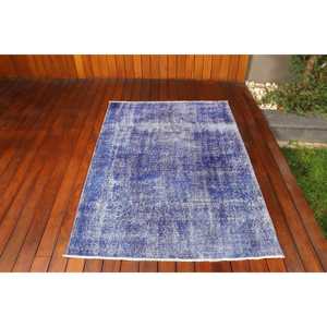 พรมลายตุรกี ขนาด 3.8x5.3 ฟุต (115x161 ซม.) สีน้ำเงินวินเทจ สไตล์ตะวันตกเฉียงใต้ - Product Image 1