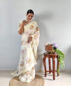 Sari Silk listo para usar fiesta India ropa de boda en precio al por mayor trabajo de bordado tradicional banarasi Khadi - Product Image 6