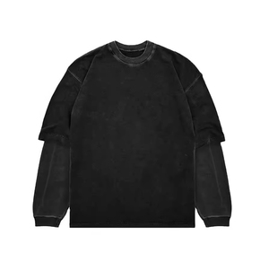 เสื้อยืดแขนสองข้างสำหรับผู้ชายเสื้อยืดผ้าฝ้ายโอเวอร์ไซส์สำหรับซักความเป็นกรดยาวสองชั้นงานตามสั่ง - Product Image 5