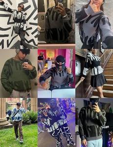 เสื้อสเวตเตอร์ถักลายภาพลวงตาแบบออปติคอลที่มีรูปแบบการเย็บปะติดปะต่อกันมีเข็มขัดป้องกันริ้วรอยปิดสบายๆสำหรับทุกเพศแฟชั่นฤดูหนาวจัมเปอร์ - Product Image 6