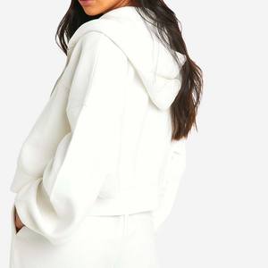 Color sólido logotipo personalizado 100% algodón transpirable Zip Sweatsuit Set mujeres Stand Front Heavyweight Winter Sporty Hoodie Jogger - Product Image 2