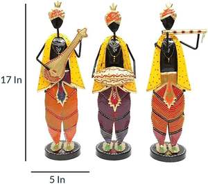 Ensemble de 3 figurines de musiciens Krishna en métal très demandées avec instruments de musique pour la décoration de bureau, la salle d'étude, l'étagère - Product Image 4
