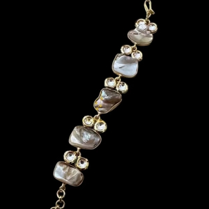 Pulsera de perlas naturales de latón hecha a mano y chapada en oro para venta al por mayor, producto a granel, brazalete de piedra para regalo - Product Image 2