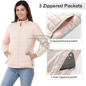 Razorts International Women's Quilted <b>Jacket</b> Full Zip Autumn Lightweight <b>Packable</b> With Kangaroo Pocket Solid Color - Product Image 3