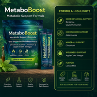 MetaboBoost Mélange de Boissons Métaboliques à Marque Blanche Berbérine Akkermansia Chrome Cannelle Vinaigre de Cidre de Pomme Citron Menthe