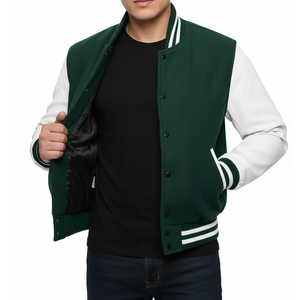 แจ็กเก็ตเบสบอลขนแกะสไตล์สปอร์ตสำหรับผู้ชายเสื้อกันลมระบายอากาศปักโลโก้ย้อมสีเรียบ - Product Image 1