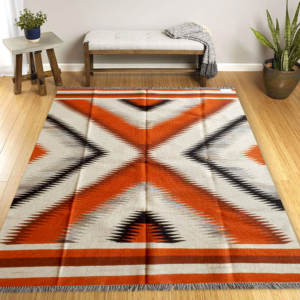 Tapis Kilim en Laine/Soie Fait Main Style Moderne Vintage Motif Floral à Poils Courts Lavable Décoration d'Intérieur - Product Image 1