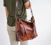 Bolso Tote de Cuero Crazy Horse Vintage Hecho a Mano ALBORZ TOT24, Logotipo Personalizado, Cuero Genuino, Cierre Metálico, Estilo Moderno, Portátil