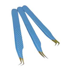 Instruments de beauté de la meilleure qualité Ensemble de 3 pinces à cils enduites de couleur bleue par TARIQ MFG CO - Product Image 3