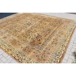 พรมวินเทจตุรกีรักษ์โลก ขนาด 11.1x13.5 ฟุต (339x412 ซม.) สีน้ำตาลลายปะติดต้นไม้และพืช พรมขนสัตว์พร้อมแผ่นรองยางลาเท็กซ์ - Product Image 4