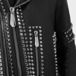 Veste de moto en cuir de mouton véritable pour homme en toile de haute qualité personnalisée noire style High Street - Product Image 3