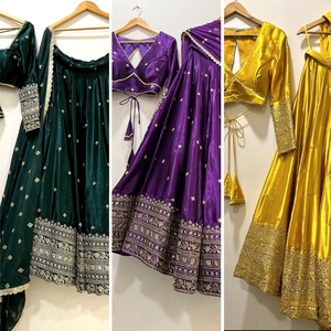 Dernière séquence de broderie lourde en soie de cinon vert pur de créateur Lahenga Choli pour les achats en ligne en gros - Product Image 4