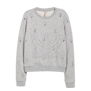 Sweat-shirt tricoté scintillant pour femme, style streetwear, avec strass sur le devant, logo et couleur personnalisables, pull d'hiver - Product Image 1
