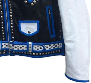 Veste en cuir véritable noir pour hommes, faite à la main, personnalisée, de haute qualité, style tendance, cloutée à pointes argentées, fabriquée à la main, traitement direct - Product Image 4