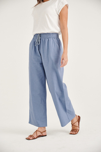 Pantalon en coton et lin à jambes larges et hautes unisexe taille personnalisée respirant coupe ample élastique le plus populaire pour l'été design avec cordon de serrage meilleur milieu - Product Image 5