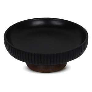 Bol à fruits en bois de manguier bol noir décoratif avec piédestal pièce maîtresse de cuisine table à manger décor de table en bois - Product Image 1