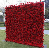 Fondale 3D Personalizzato in Tessuto con File di Rose Artificiali, Tenda Arrotolabile con Fiori di Peonia Rosa per Decorazioni Matrimoniali