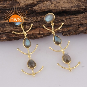 ต่างหูอัญมณีลาบราดอไรต์ธรรมชาติชุบทอง18K ผลิตตามสั่ง - Product Image 2