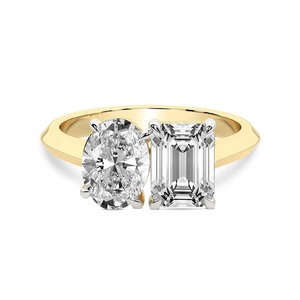 Bague Toi et Moi ovale élégante en émeraude, diamant de laboratoire 1,00 carat (2 diamants), or massif 14 carats, couleur FG, clarté VS, forme moderne, paire - Product Image 2