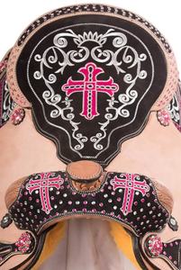 Sillas de montar occidentales de cuero PU duradero hechas a mano, personalizables para rodeo y equitación de sendero, con herrajes de acero inoxidable, estructura de fibra y varios modelos. - Product Image 2