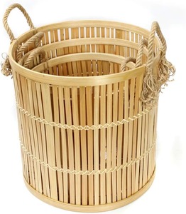 Bamboo Storage <b>Baskets</b> Set of 3 <b>Bathroom</b> Use Handcrafted Eco-Friendly Multifunctional One Size - Product Image 2