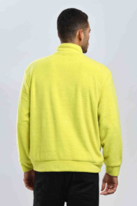 Sweat à capuche mi-zippé en polaire sherpa jaune fluo doux et chaud, conçu pour les tenues décontractées modernes, offrant confort et style, 100 % coton - Product Image 2